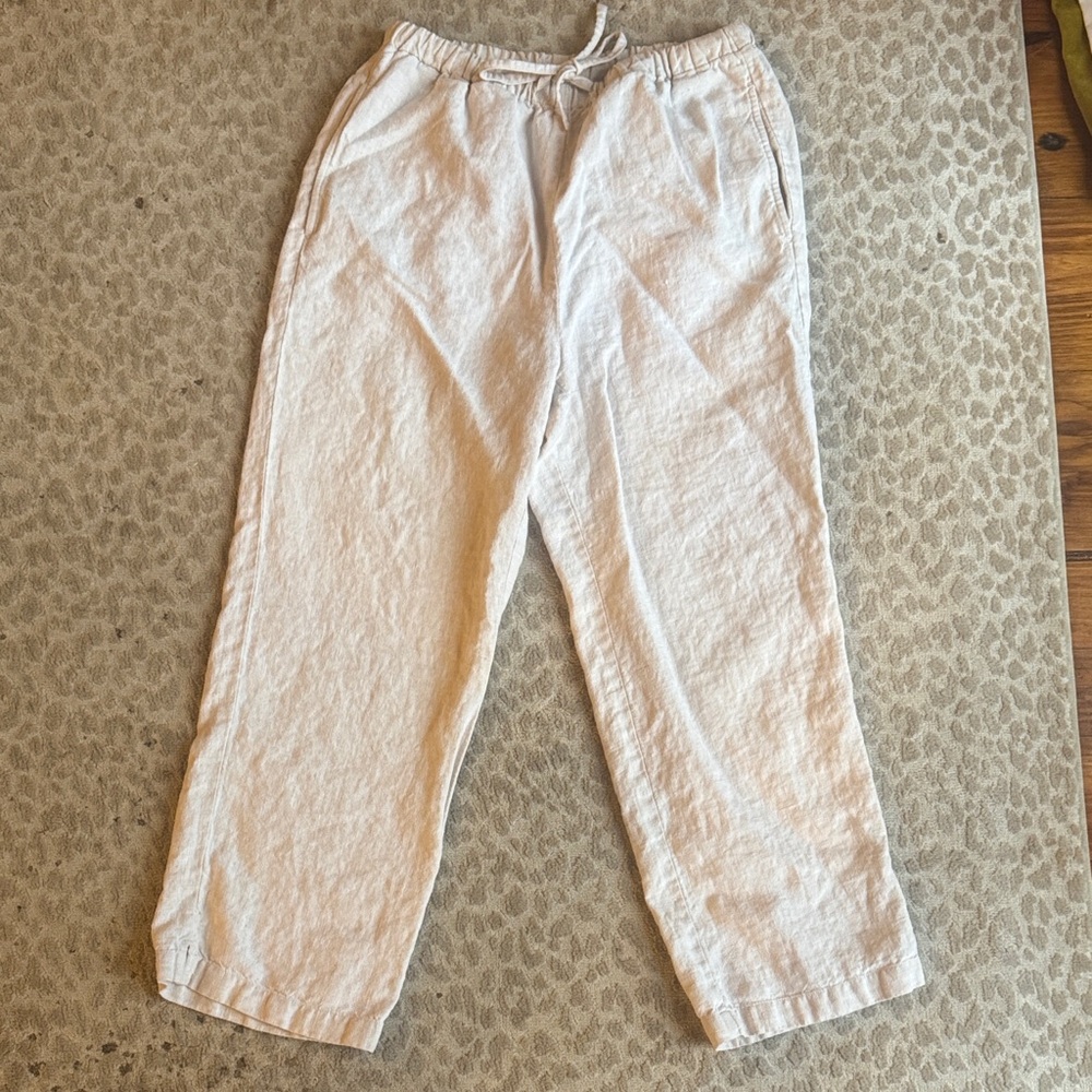 Orvis 100% Linen Cream Drawstring Ankle Pants, size S (6/8)